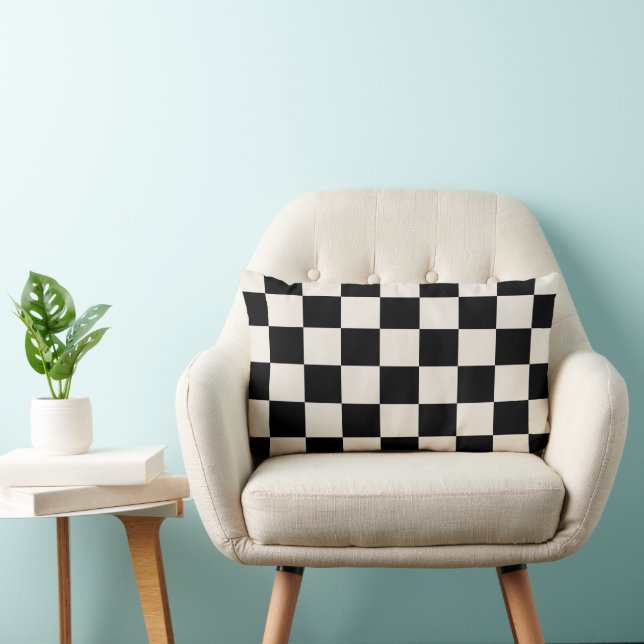 Chequered Black and Cream Lumbar Cushion (Chair)