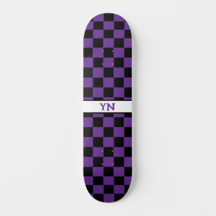 Chequered Black and Dark Purple Name Initials Skateboard