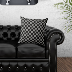 Chequered Black and Grey Throw Pillow
