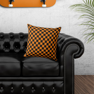 Chequered Black and Orange Throw Pillow