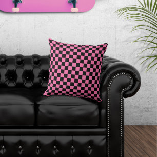 Chequered Black and Pink Throw Pillow