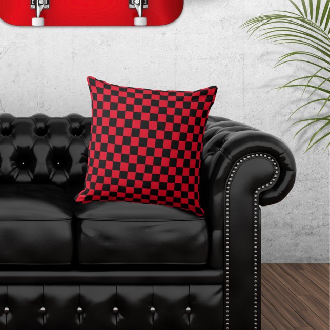 Chequered Black and Red Throw Pillow (Creator Uploaded)