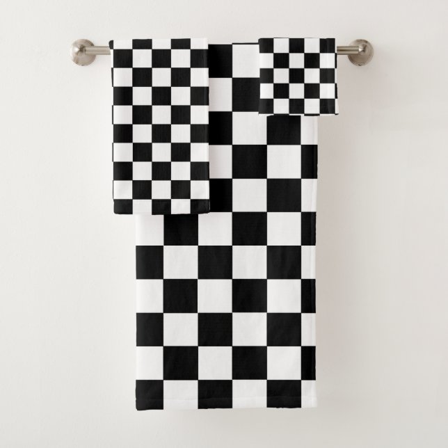 Chequered Black and White Bath Towel Set (Insitu)
