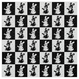 Chequered Black And White Bunny Rabbit Fabric
