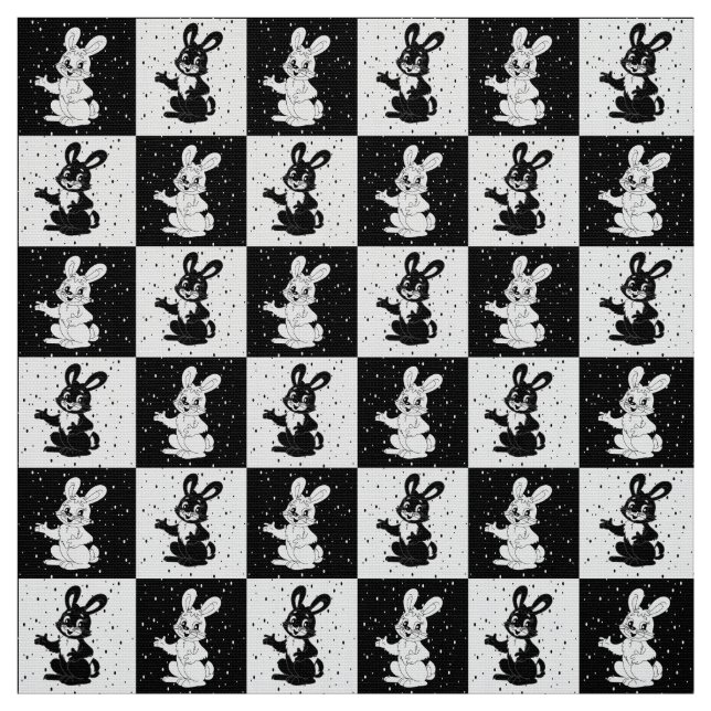 Chequered Black And White Bunny Rabbit Fabric (Swatch)