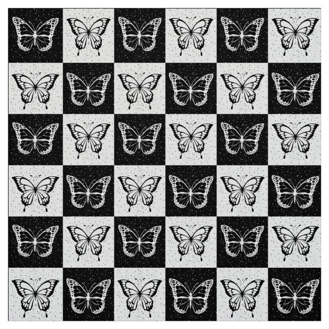 Chequered Black And White Butterfly Fabric (Swatch)