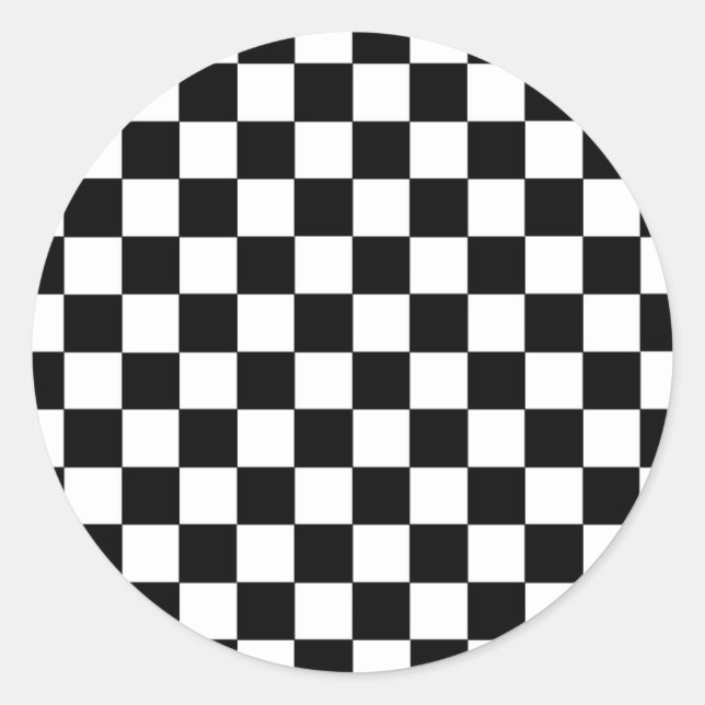 Chequered Black and White Classic Round Sticker (Front)