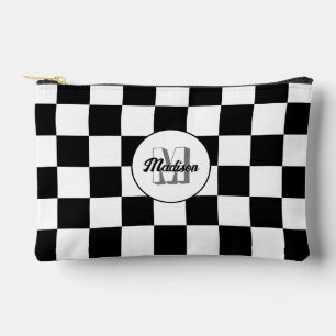 Chequered Black and White geometric retro Monogram Accessory Pouch