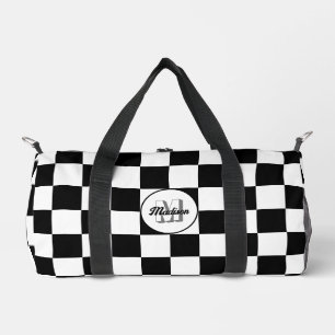 Chequered Black and White geometric retro Monogram Duffle Bag