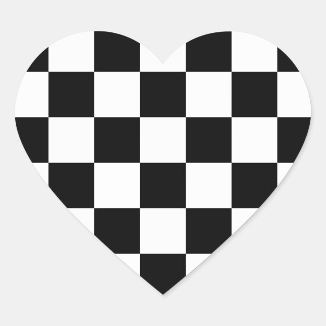 Chequered Black and White Heart Sticker (Front)