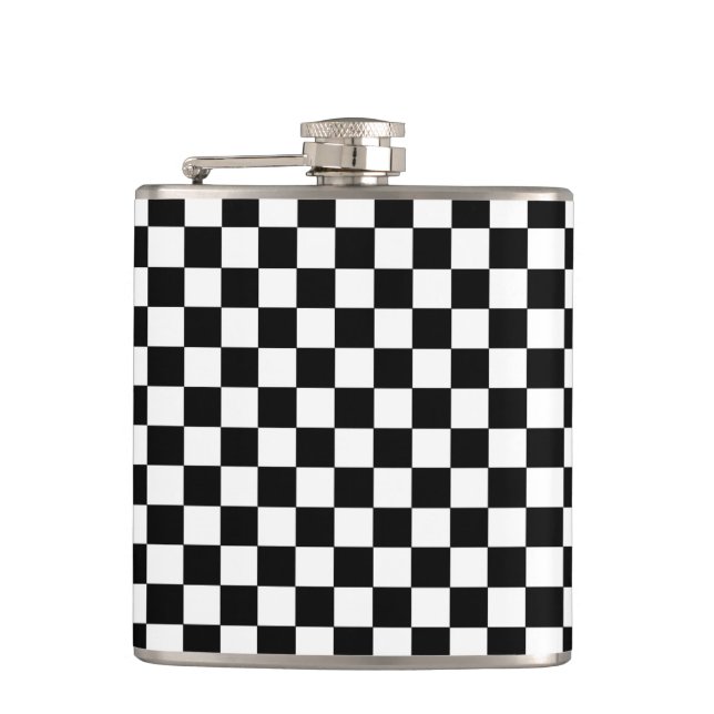 Chequered Black and White Hip Flask (Front)