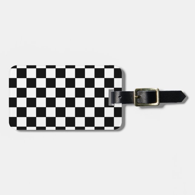 Chequered Black and White Luggage Tag (Front Horizontal)