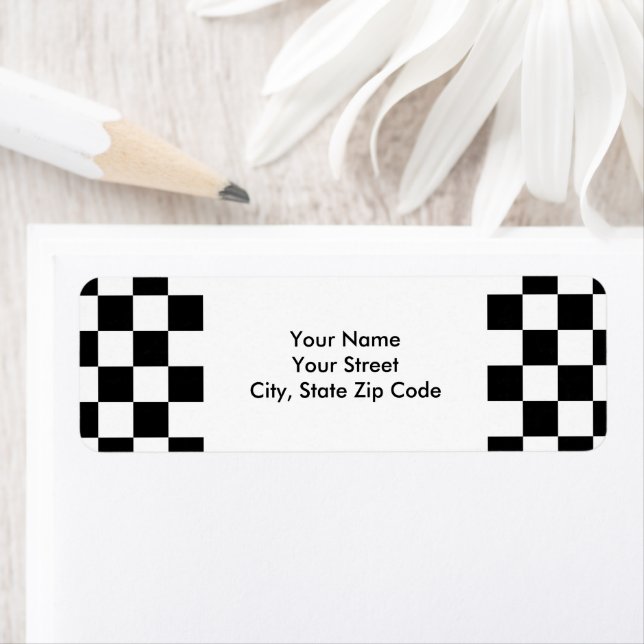 Chequered Black and White return address label (Insitu)