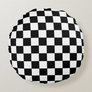 Chequered Black and White Round Cushion