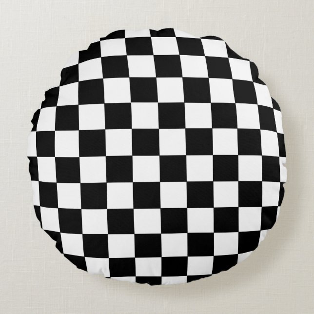 Chequered Black and White Round Cushion (Front)