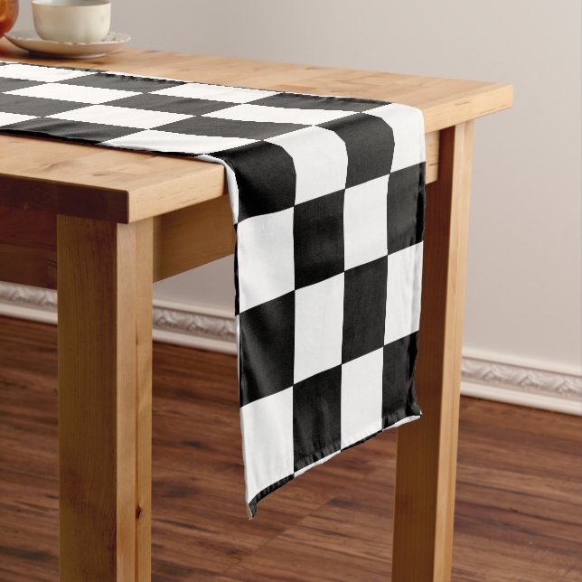 Chequered Black and White Short Table Runner (In Situ)