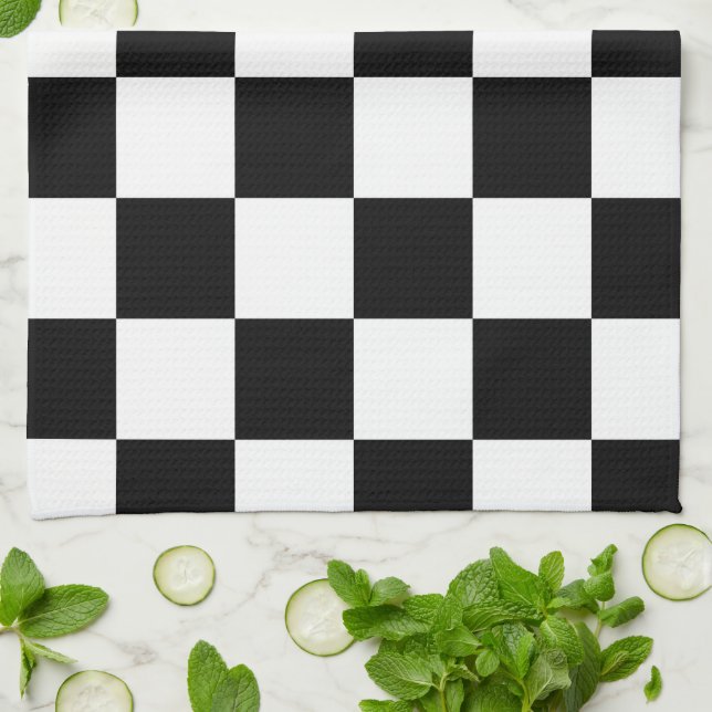 Chequered Black and White Tea Towel (Folded)