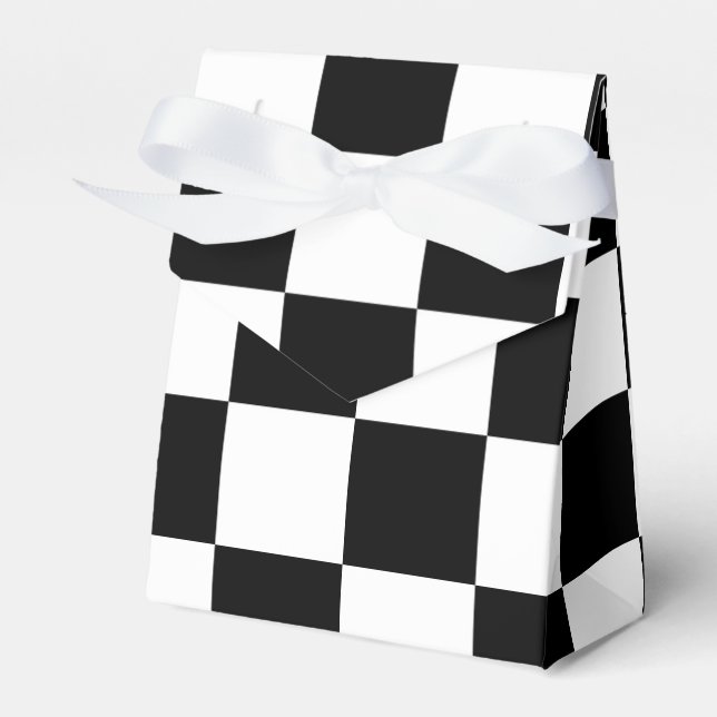 Chequered Black and White tent favour box (Front Side)