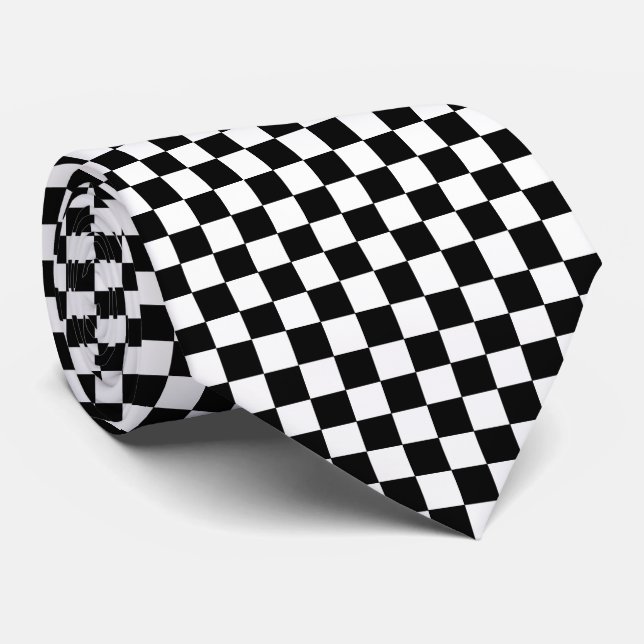 Chequered Black and White Tie (Rolled)