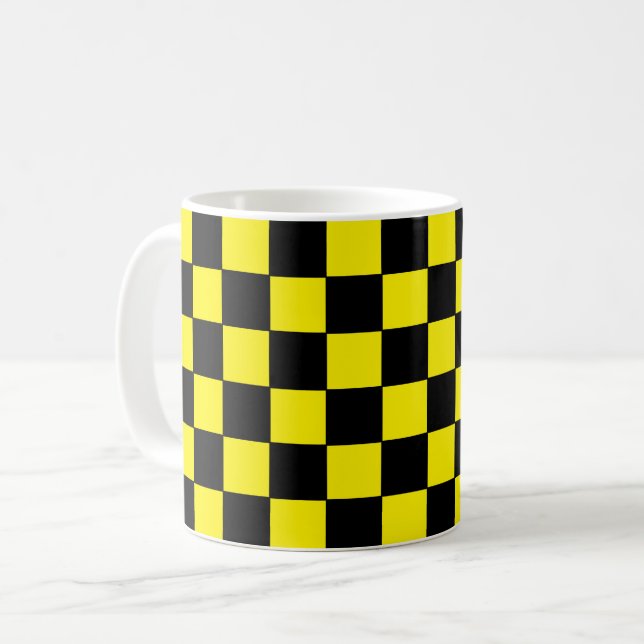Chequered Black and Yellow Coffee Mug (Front Left)