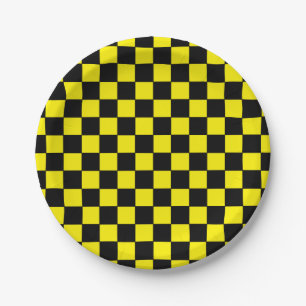Chequered Black and Yellow Paper Plate