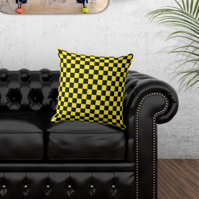 Chequered Black and Yellow Throw Pillow (Creator Uploaded)