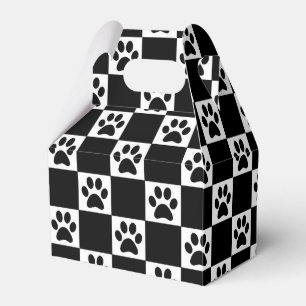 Chequered Black Pawprints Favour Box
