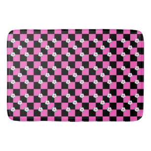 Chequered black pink flowers bath mat