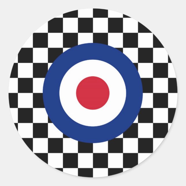 Chequered Black Racing Target Mod Classic Round Sticker (Front)