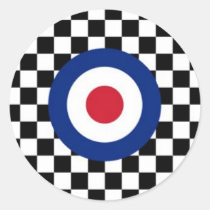 Chequered Black Racing Target Mod Classic Round Sticker