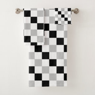 Chequered Black, White and Grey Bath Towel Set
