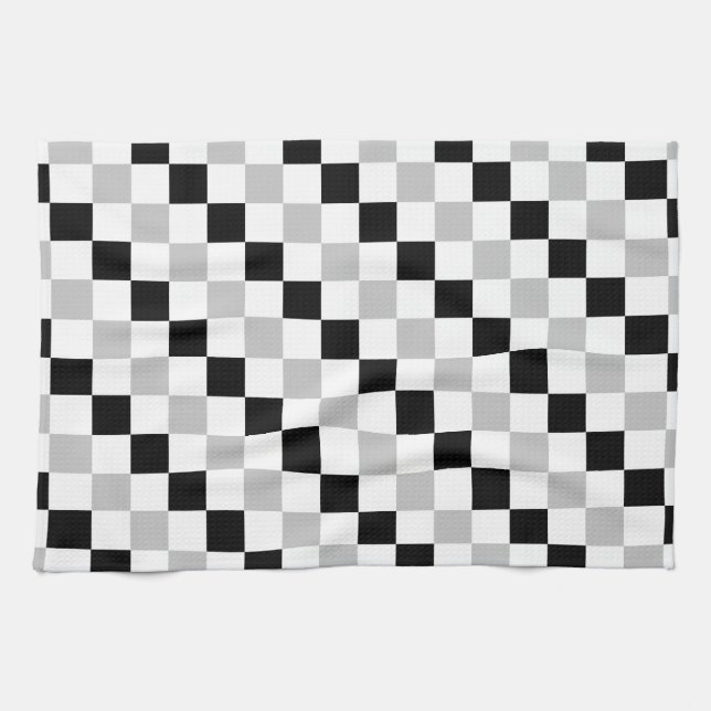 Chequered Black, White and Grey Tea Towel (Horizontal)
