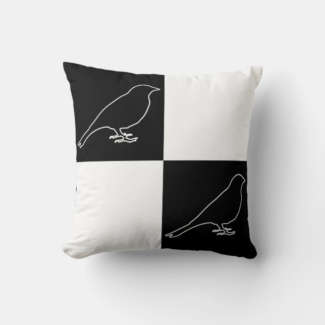 Chequered Black & White Bird Pillow (Front)