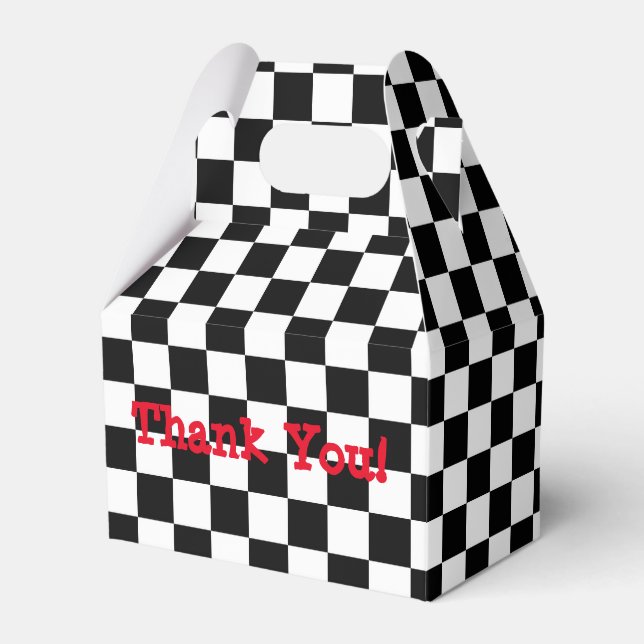 Chequered Black & White Birthday Party Favour Boxe Favour Box (Front Side)