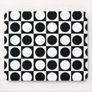 Chequered Black White Circles Pattern Design Mouse Mat