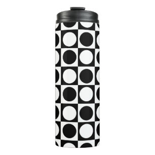 Chequered Black White Circles Pattern Design Thermal Tumbler