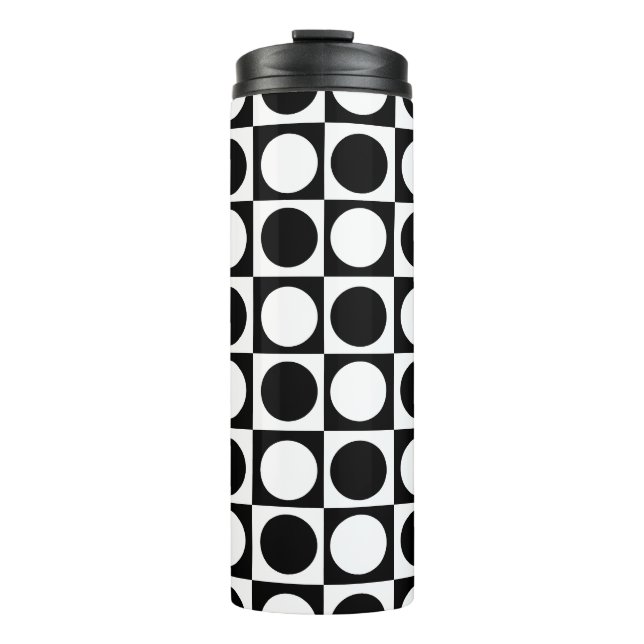 Chequered Black White Circles Pattern Design  Thermal Tumbler (Front)
