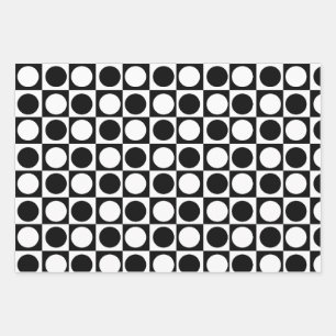 Chequered Black White Circles Pattern Design Wrapping Paper Sheet