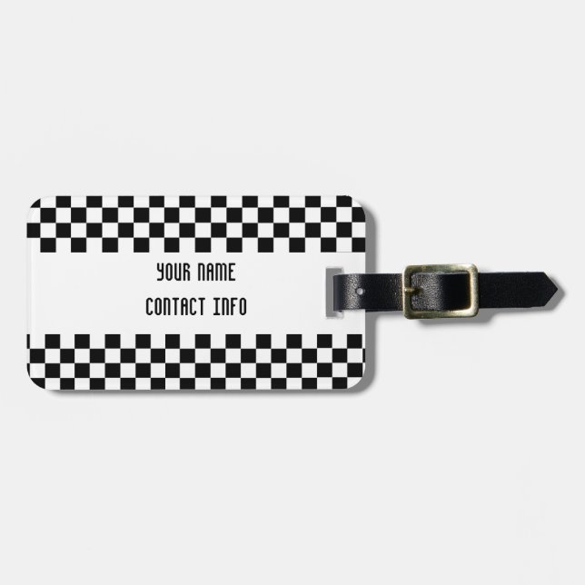 Chequered Black & White Easy to Spot Luggage Tag (Front Horizontal)