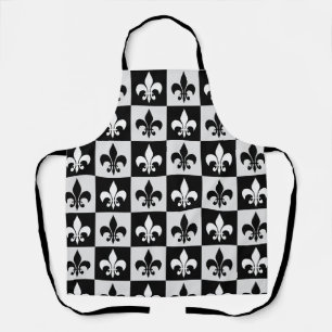 Chequered Black White Fleur-De-Lis Pattern Apron