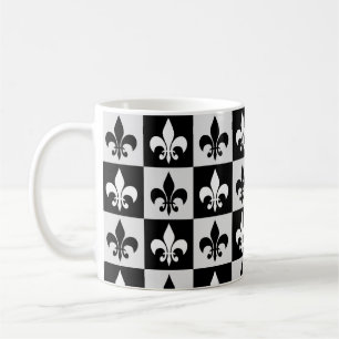 Chequered Black White Fleur-De-Lis Pattern  Coffee Mug