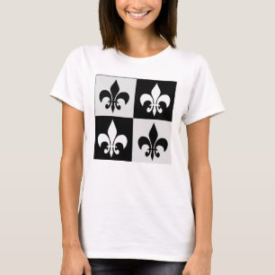 Chequered Black White Fleur-De-Lis Pattern T-Shirt