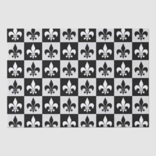 Chequered Black White Fleur-De-Lis Pattern  Tissue Paper