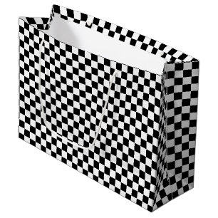 Chequered Black-White-Gift Bag, Large Large Gift Bag