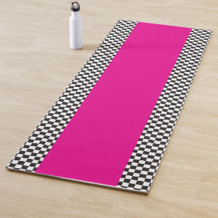 Chequered black, white, hot pink yoga mat
