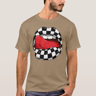 Chequered Black White Lip Racer Race Racing Men Wo T-Shirt