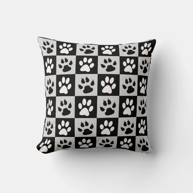 Chequered Black White Paws and Claws Cushion (Front)
