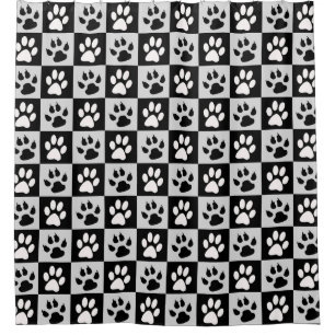 Chequered Black White Paws and Claws Shower Curtain