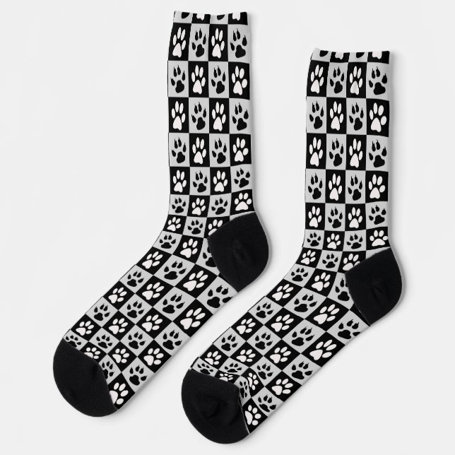 Chequered Black White Paws and Claws Socks (Left)
