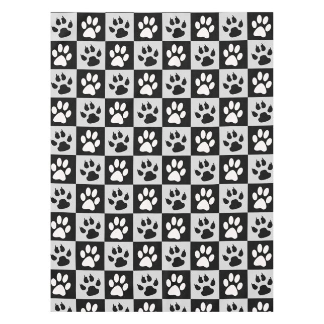 Chequered Black White Paws and Claws Tablecloth (Front)